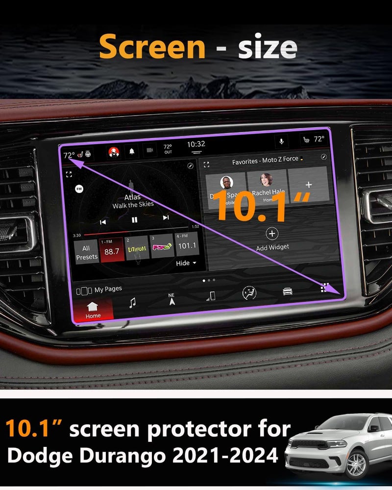 VIAROOM Screen Protector For Dodge Durango 2021-2025,Tempered Glass Protective Film For Durango 2024 2023 (RT/Citadel/SRT 392/SRT Hellcat/GT PLUS/GT Premium) Accessories - 10.1 inch - Image 2
